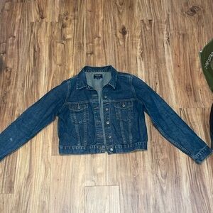 American Eagle women’s Large  jacket coat cropped jean denim AEO classic blue